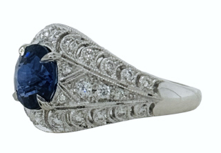 Platinum sapphire and diamond ring