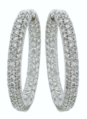 18kt white gold pave diamond inside outside oval hoop earrings