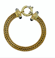 14kt yellow gold braided link bracelet with cab sapphires