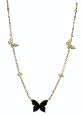 14kt yellow gold black onyx and diamond butterfly necklace.