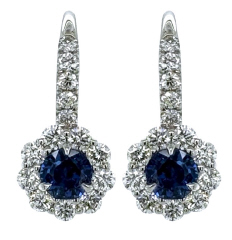 18kt white gold sapphire and diamond halo hanging earrings