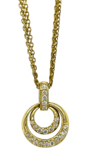 18kt yellow gold circle diamond pendant with multi-strand chain
