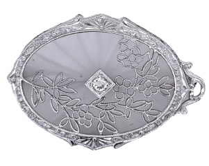 14kt white gold quartz and diamond pin