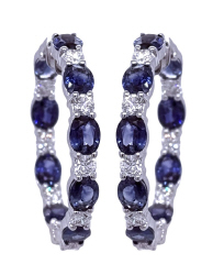 18kt white gold oval sapphire and diamond inside outside hoop earrings