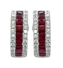 18kt white gold ruby and diamond huggie earrings
