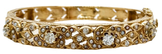 14kt yellow gold seed pearl and diamond bangle