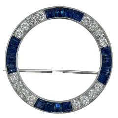 Platinum art deco sapphire and diamond circle pin