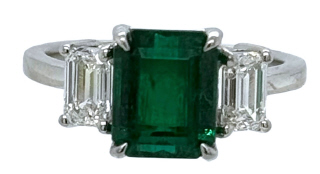 Platinum 3-stone EC Emerald and emerald cut diamond ring