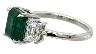 Platinum 3-stone EC Emerald and emerald cut diamond ring