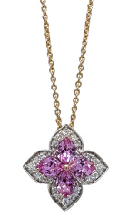 18kt two-tone pink sapphire and diamond pendant with chain