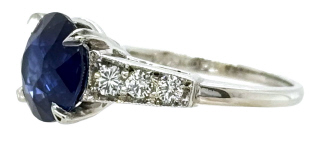 Platinum sapphire and diamond ring
