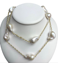 14kt yellow gold baroque pearl and chain necklace