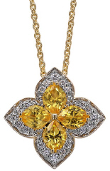 18kt yellow gold diamond and yellow sapphire pendant with chain