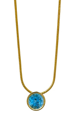 14kt yellow gold blue topaz pendant on snake chain