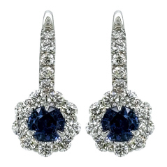 18kt white gold sapphire and diamond halo hanging earrings