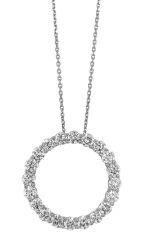 14kt white gold circle diamond pendant with chain