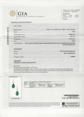 Platinum pearshape emerald and diamond hanging earrings