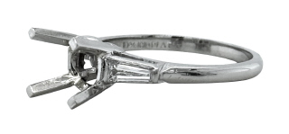 Platinum baguette diamond semi-mount ring