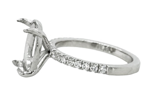Platinum diamond semi-mount to hold 13 x 9+/-mm center oval stone.