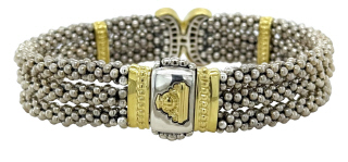 18kt yellow gold and silver lagos triple strand Caviar Lux diamond bracelet