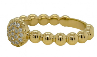 18kt yellow gold bead ring with pave diamond center.