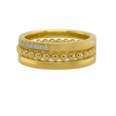 18kt yellow gold wide diamond band with beaded center.
