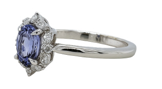 14kt white gold oval tanzanite, marquise and round diamond ring