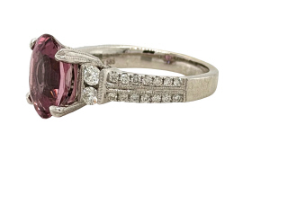 14kt white gold pink tourmaline and diamond ring