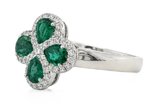 18kt white gold pearshape emerald and diamond ring