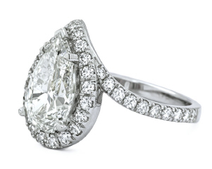 Platinum pearshape diamond halo ring