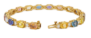 14kt yellow gold multi-color oval sapphire and round diamond bracelet