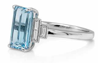 Platinum elongated aqua and diamond ring.