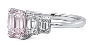 18kt white gold pink morganite and diamond 5-stone ring.