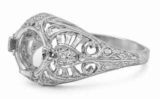 Platinum antique diamond semi-mount ring