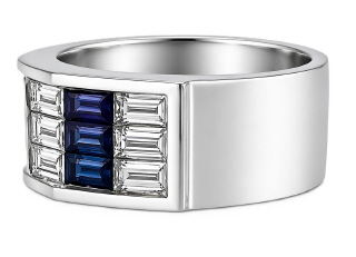 18kt white gold invisible set sapphire and diamond wide band.
