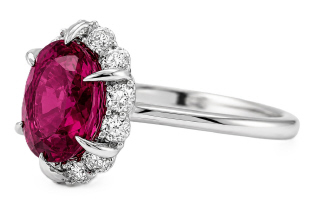 18kt white gold rose cut diamond and oval rubellite diamond ring