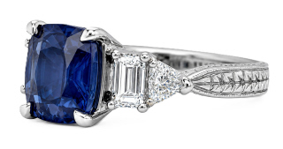 Platinum sapphire and diamond ring