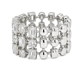 18kt white gold round and emerald cut 3 row half way band