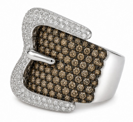 18kt white gold champagne and white diamond buckle ring
