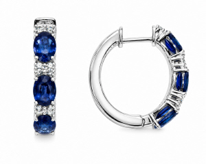 18kt white gold sapphire and diamond hoop earrings.