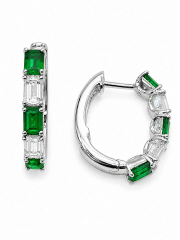 18kt white gold emerald and diamond hoop earrings.