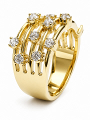 14kt yellow gold 5-row diamond cage ring.