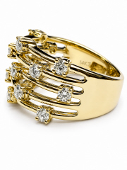 14kt yellow gold 5-row diamond cage ring.