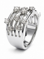 14kt white gold 5-row diamond cage ring.