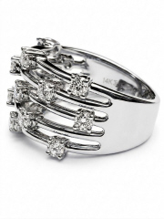 14kt white gold 5-row diamond cage ring.