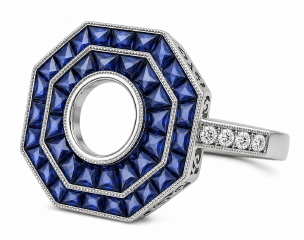 Platinum sapphire and diamond semi-mount ring.
