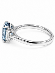 Platinum aqua and diamond 3-stone ring.