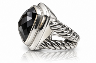 Silver David Yurman Albion cushion cut checkerboard black onyx ring.