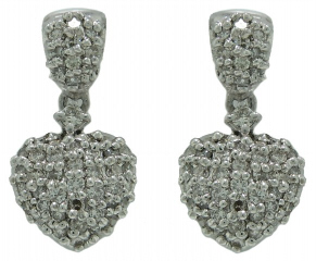 Platinum hanging diamond heart earrings