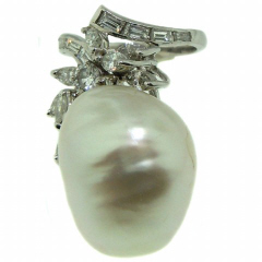 14kt wg dia. & South Sea Cultured Pearl ring